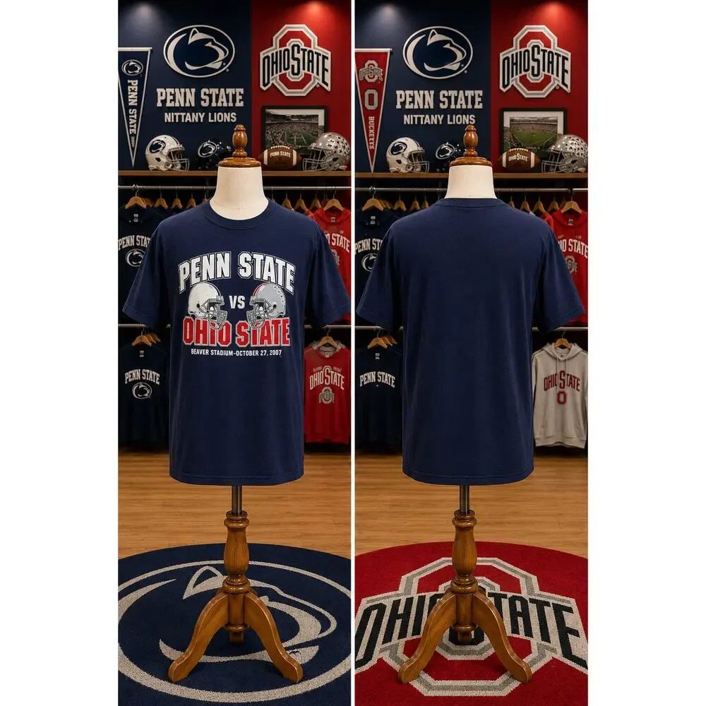 VTG 2007 Penn State vs Ohio State Football Graphic T-Shirt Gear For Sports XL